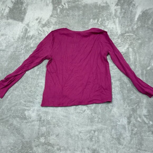 Splendid Long-Sleeve Ribbed Top L Magenta Rayon & Elastane Blend NWT 6509 - Picture 2 of 8